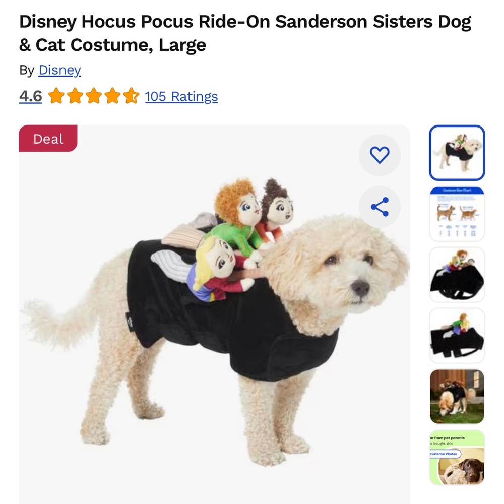 Hocus Pocus Dog Costume Size Large